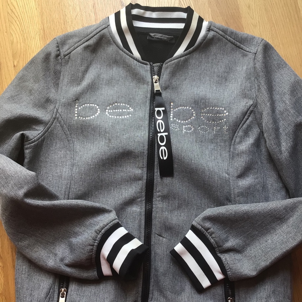 Bebe Gray Sport Fleece Lined Bomber Jacket in medi - Picture 6 of 8